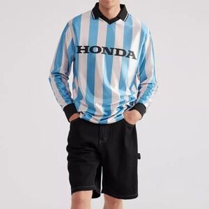 NWOT Honda Long Sleeve Striped Soccer Jersey Polo Tee Size Large